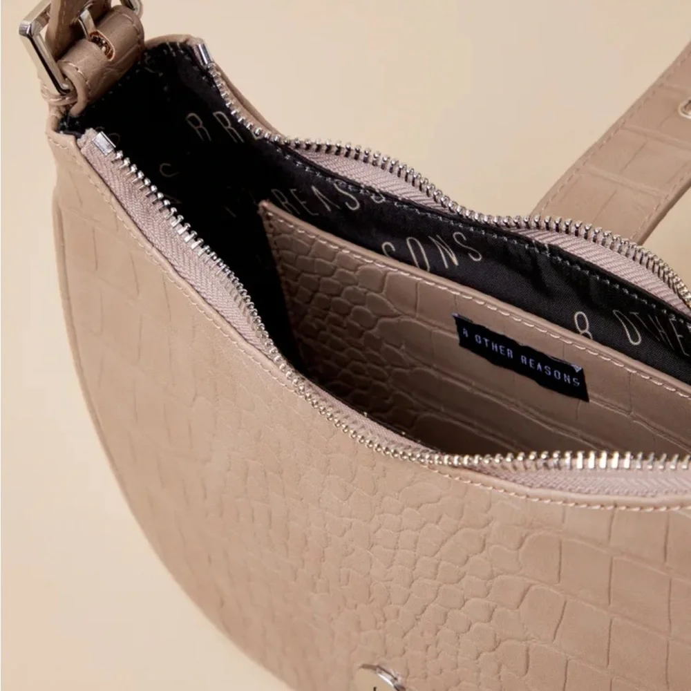 8 other reasons Crescent Buckle Bag in Tan Elegant Tan Croc-Embossed Women's Bag